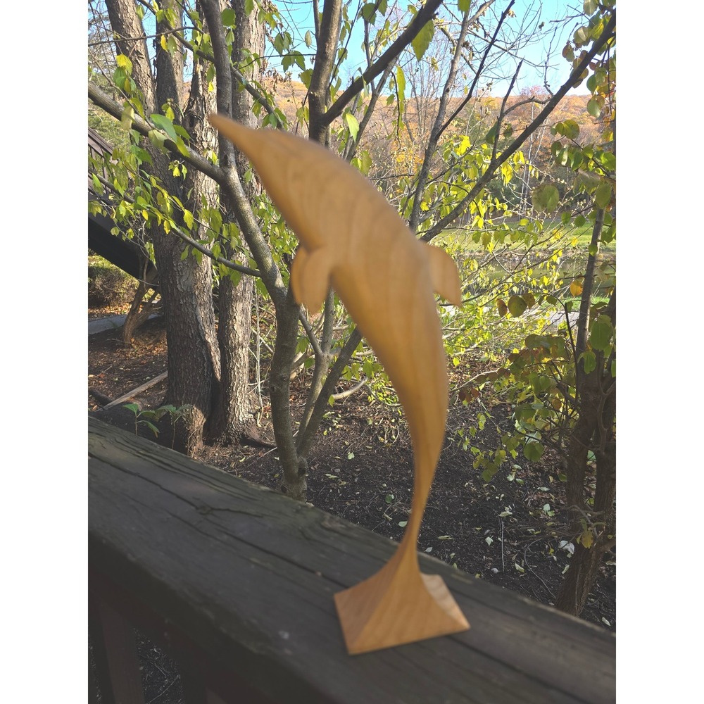 Hand-Carved‎ Wooden Dolphin Sculpture